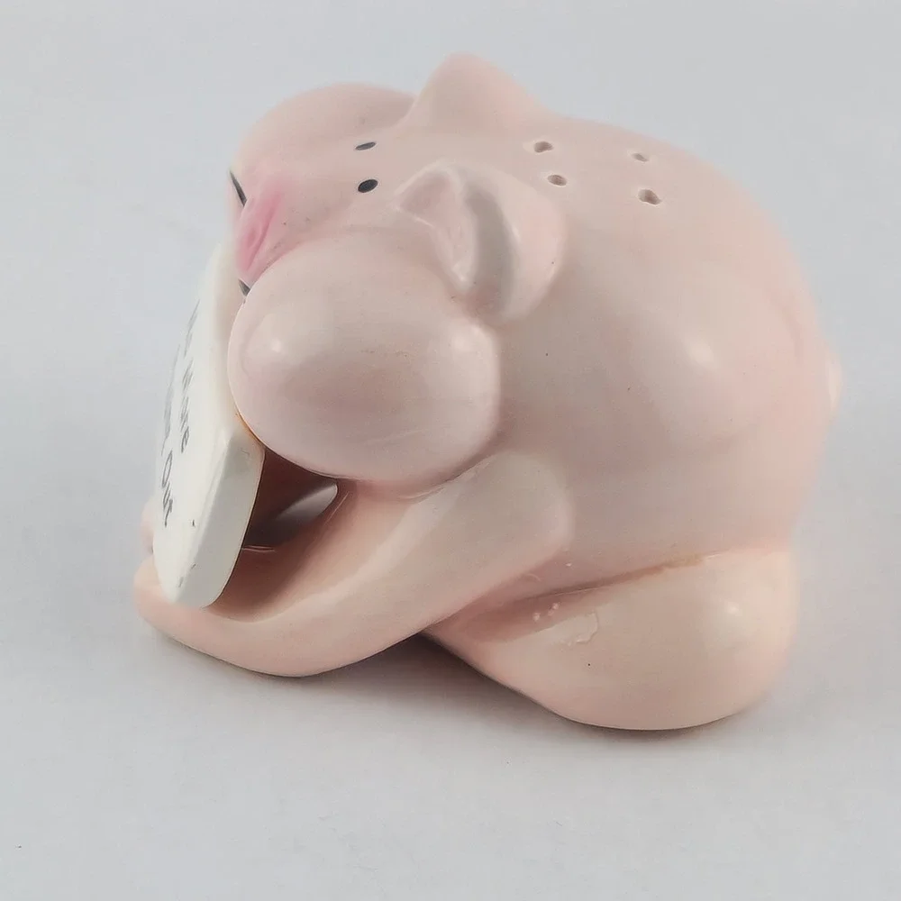 Vintage Pink Piggy No More Pigging Out Pepper Shaker Ceramic Novelty Pig Taiwan